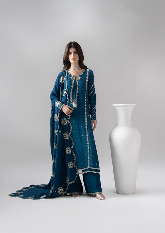 The Silk Edit article 2655/A in Deep Teal; full outfit.